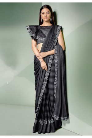 Black lycra draped party wear saree  5306